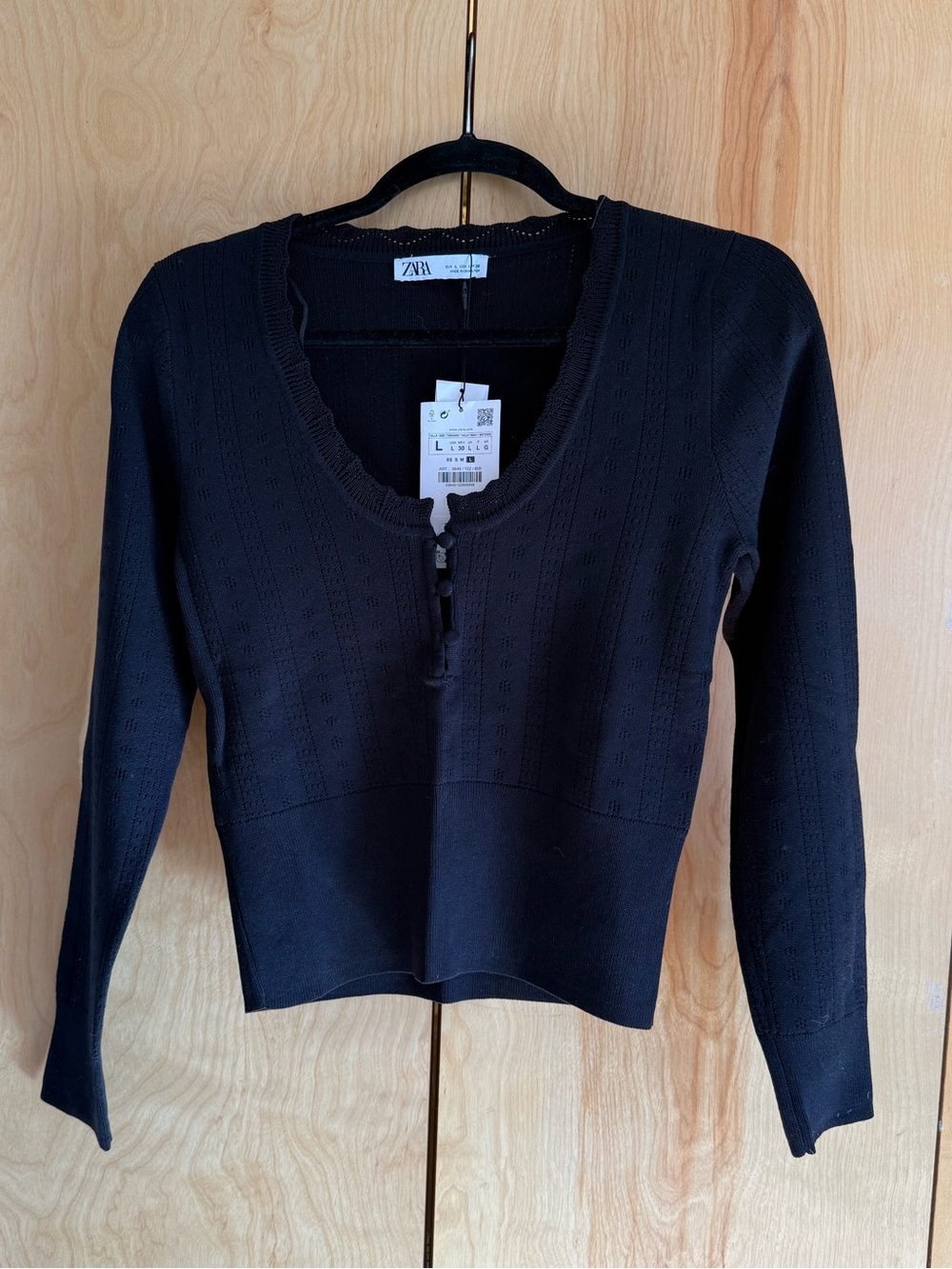 Zara Black Pointelle Knit Top